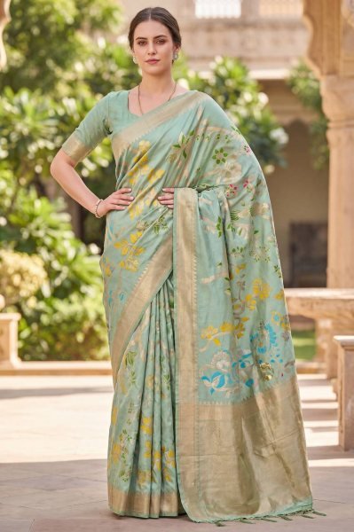 Bold Mint Green Khadi Silk Saree with Weaving Design for Festive Collection Silk Sarees Wholesale