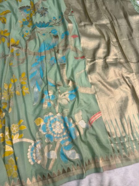 Bold Mint Green Khadi Silk Saree with Weaving Design for Festive Collection Silk Sarees Wholesale