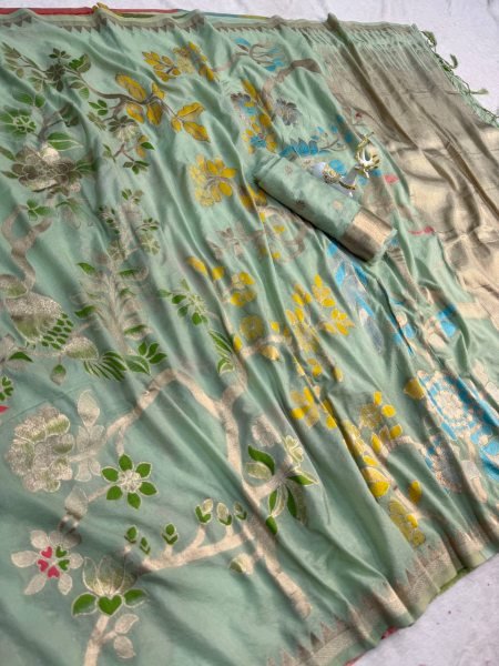 Bold Mint Green Khadi Silk Saree with Weaving Design for Festive Collection Silk Sarees Wholesale
