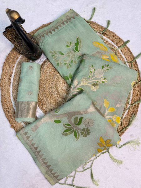 Bold Mint Green Khadi Silk Saree with Weaving Design for Festive Collection Silk Sarees Wholesale