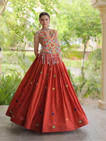 Bold Orange Festive Wear Cotton Lehenga Choli with Designer Mirror Work at Wholeslae Rate  Lehenga