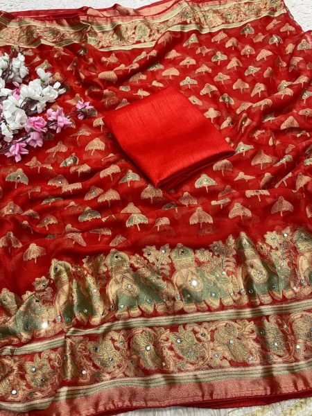 Bold Orange Women's Mirror Work Massmeelo Brrosso Saree At Wholesale Rate Designer Wedding Sarees Wholesale