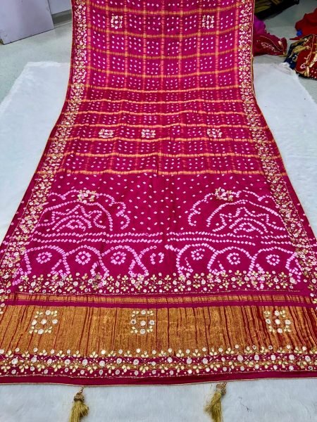 Bold Pink Gajji Silk Gharchola Saree with Traditional Hand Bandhej Work At Wholesale  