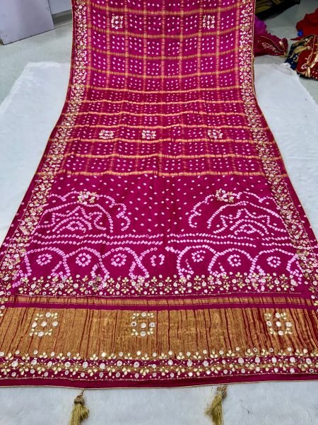 Bold Pink Gajji Silk Gharchola Saree with Traditional Hand Bandhej Work At Wholesale  Bandhej Sarees Wholesale