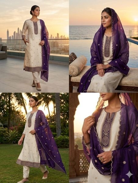 Bold Purple Party Wear Vichitra Silk Suit with Premium Embroidery Work Color Set Matching Dress Material Wholesale