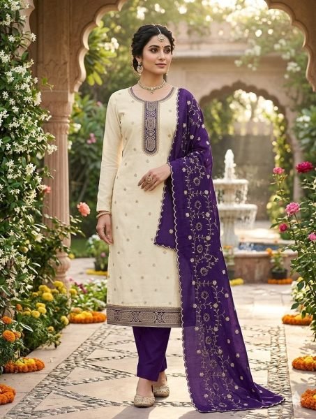 Bold Purple Party Wear Vichitra Silk Suit with Premium Embroidery Work Color Set Matching Dress Material Wholesale