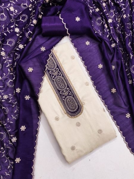 Bold Purple Party Wear Vichitra Silk Suit with Premium Embroidery Work Color Set Matching Dress Material Wholesale