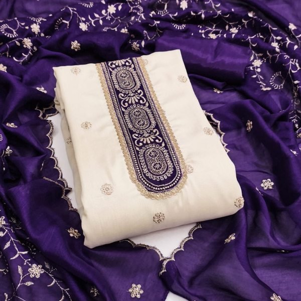 Bold Purple Party Wear Vichitra Silk Suit with Premium Embroidery Work Color Set Matching Dress Material Wholesale