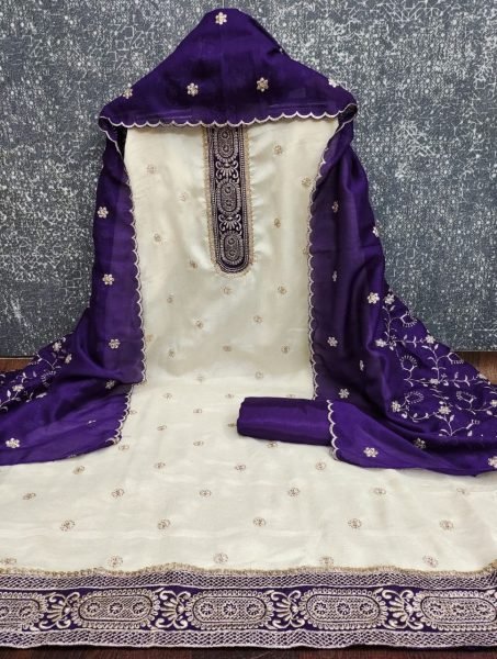 Bold Purple Party Wear Vichitra Silk Suit with Premium Embroidery Work Color Set Matching Dress Material Wholesale