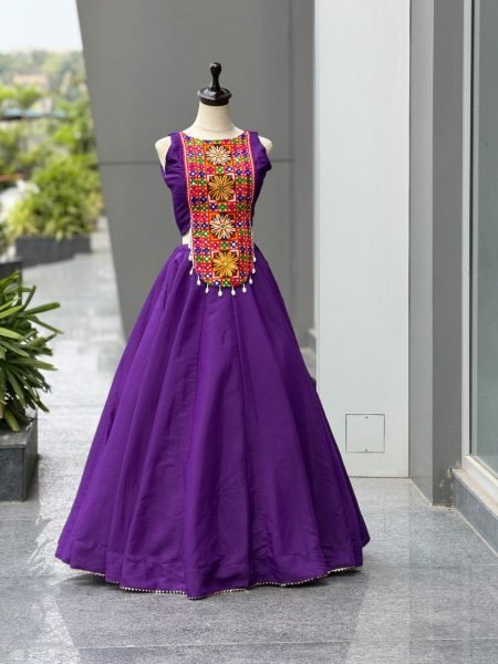 Bold Purple Roman Silk Navratri Lehenga Choli with Mirror and Kodi Work for Dandiya  Navratri Lehnega Choli