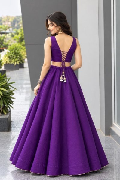 Bold Purple Roman Silk Navratri Lehenga Choli with Mirror and Kodi Work for Dandiya  Navratri Lehnega Choli