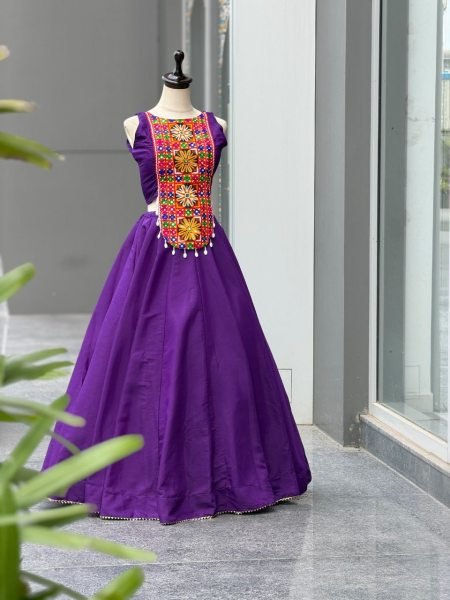 Bold Purple Roman Silk Navratri Lehenga Choli with Mirror and Kodi Work for Dandiya  Navratri Lehnega Choli