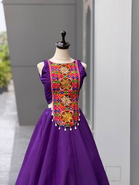 Bold Purple Roman Silk Navratri Lehenga Choli with Mirror and Kodi Work for Dandiya  Navratri Lehnega Choli