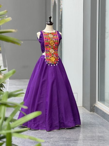 Bold Purple Roman Silk Navratri Lehenga Choli with Mirror and Kodi Work for Dandiya  Navratri Lehnega Choli