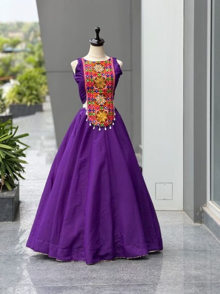 Bold Purple Roman Silk Navratri Lehenga Choli with Mirror and Kodi Work for Dandiya  Navratri Lehnega Choli