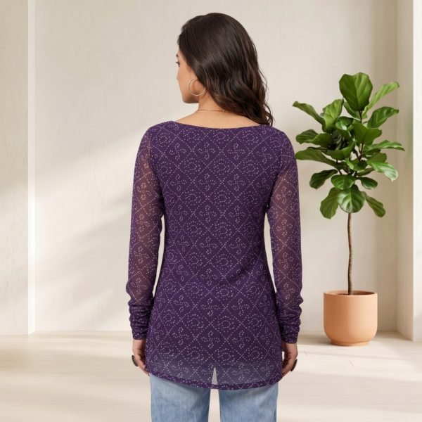 Bold Purple Soft Georgette Bandhani Print Kurti with Stylish Full Sleeves for Garba Nights Full Set Kurti