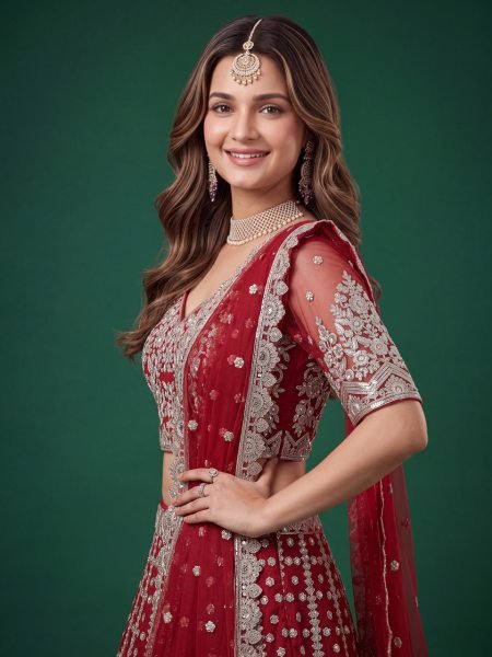 Bold Red Bridal Lehenga with Embroidered Net Dupatta at Manufacturer Rate Bridal Lehenga Choli