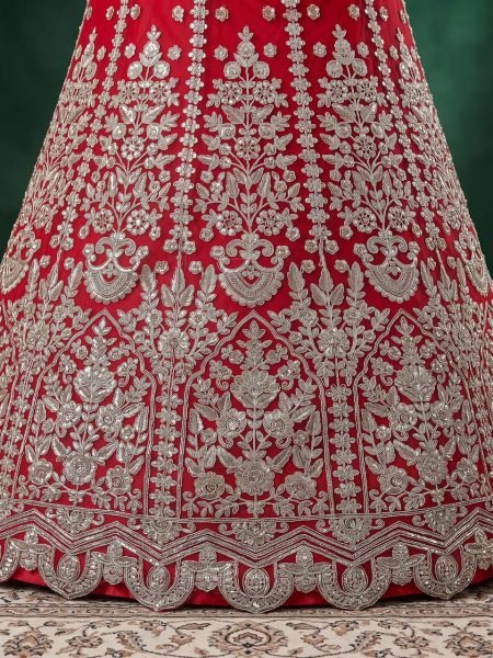 Bold Red Bridal Lehenga with Embroidered Net Dupatta at Manufacturer Rate Bridal Lehenga Choli