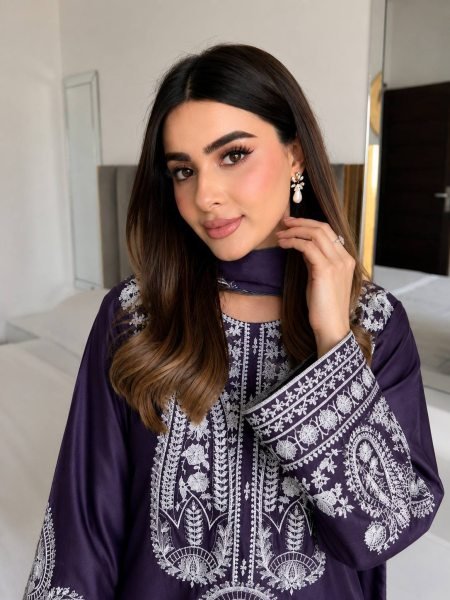 Bold Royal Purple Premium Party Wear Kurti Palazzo Dupatta Set Ready To Wear Collection