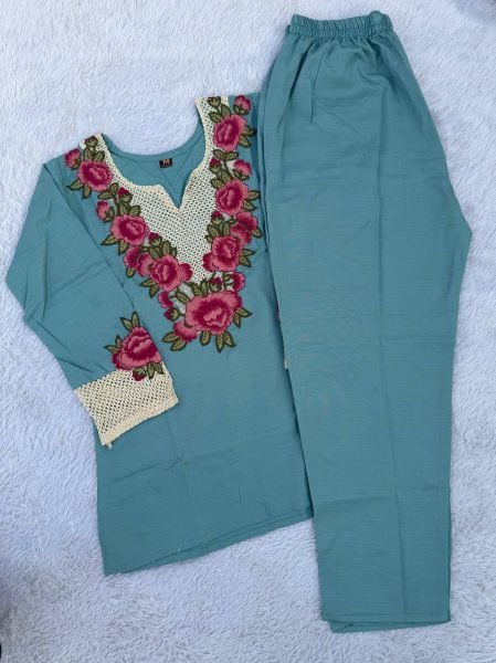 Bold Sky Blue Party Wear Rayon Slub Co Ord Set with Thread Embroidery Work CO ORD Sets