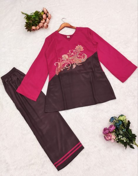 Bold Two Tone Black Satin Coord Set with Digital Print Premium Winter Partywear Collection Kurti With Bottom Wholesale