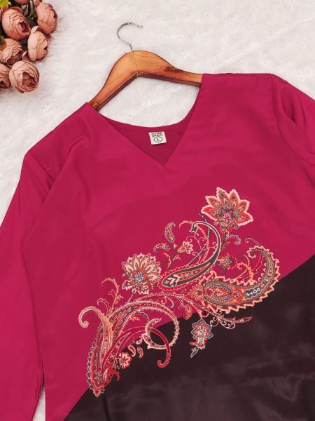 Bold Two Tone Black Satin Coord Set with Digital Print Premium Winter Partywear Collection Kurti With Bottom Wholesale