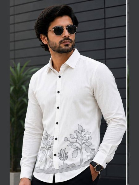 Bold White Men Linen Kurta for Wedding Functions and Festive Celebrations 
