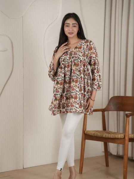 Bold White New Arrival Cotton Ethnic Top with Heavy Embellishment Kurtis