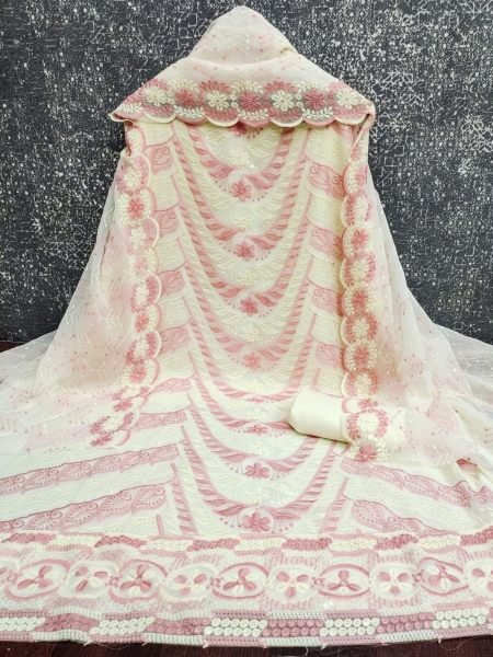 Bold White Pink Premium Georgette Suit with FT Micro Bottom and Inner at Wholesale Rate 