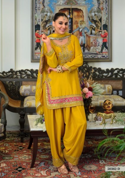 Bold Yellow Designer Chinon Beads Embroidery Suit with Pure Viscose Dupatta Churidar Salwar Suits Wholesale