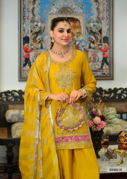 Bold Yellow Designer Chinon Beads Embroidery Suit with Pure Viscose Dupatta Churidar Salwar Suits Wholesale