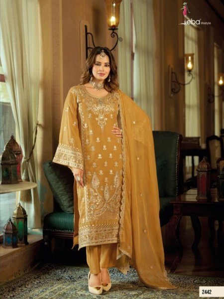 Bold Yellow Designer Soft Organza Suit Set with Heavy Silk Bottom For Wedding 