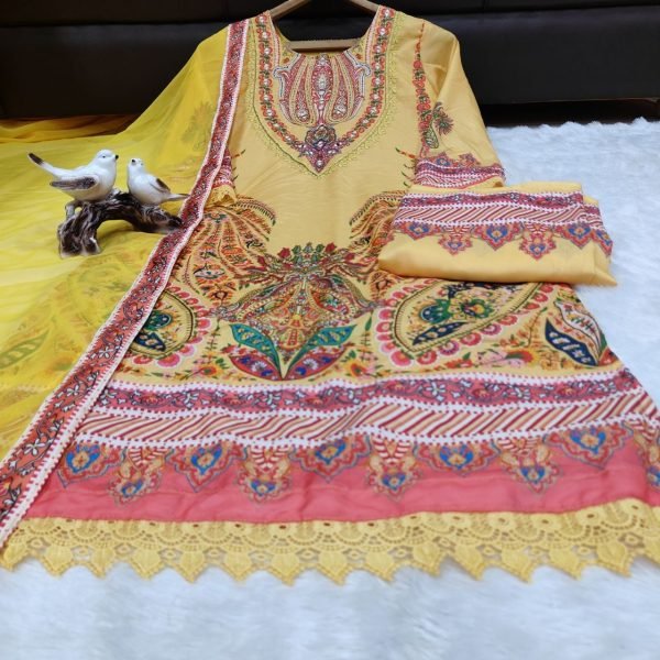 Bold Yellow Plus Size Maslin Kurti with Mirror and Thread Work at Manufacturer  Embroidery Kurtis 