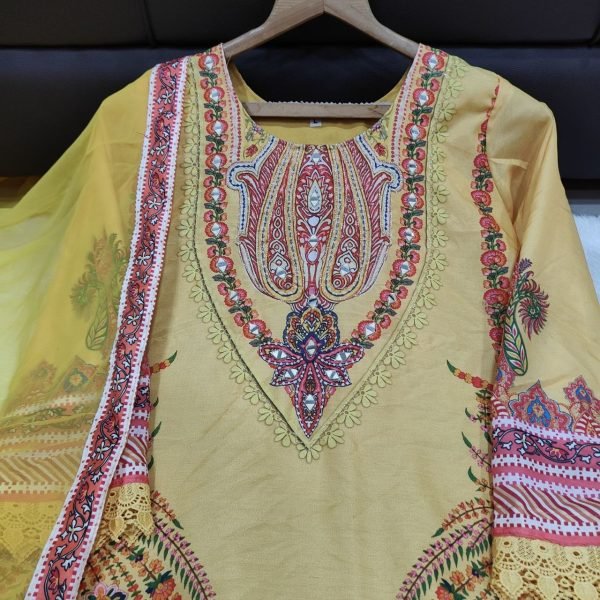 Bold Yellow Plus Size Maslin Kurti with Mirror and Thread Work at Manufacturer  Embroidery Kurtis 