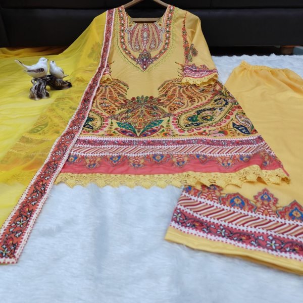 Bold Yellow Plus Size Maslin Kurti with Mirror and Thread Work at Manufacturer  Embroidery Kurtis 