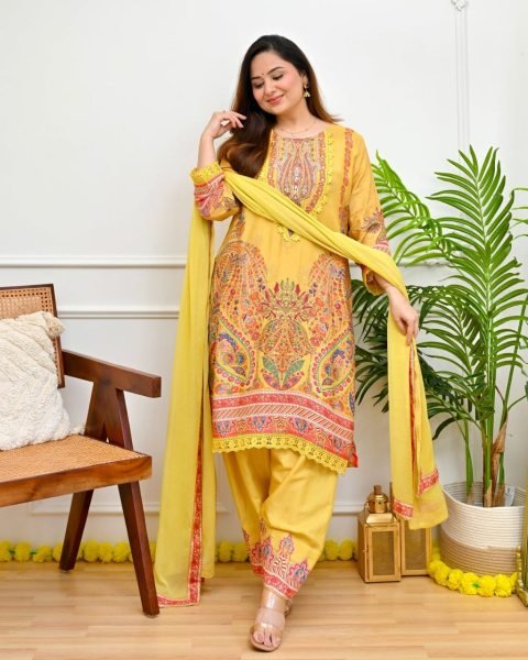 Bold Yellow Plus Size Maslin Kurti with Mirror and Thread Work at Manufacturer  Embroidery Kurtis 