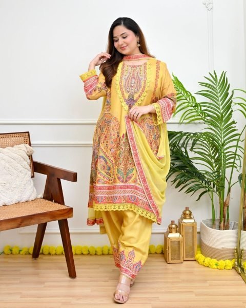 Bold Yellow Plus Size Maslin Kurti with Mirror and Thread Work at Manufacturer  Embroidery Kurtis 