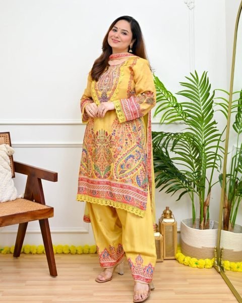 Bold Yellow Plus Size Maslin Kurti with Mirror and Thread Work at Manufacturer  Embroidery Kurtis 