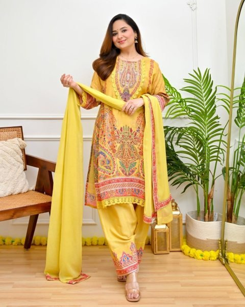 Bold Yellow Plus Size Maslin Kurti with Mirror and Thread Work at Manufacturer  Embroidery Kurtis 