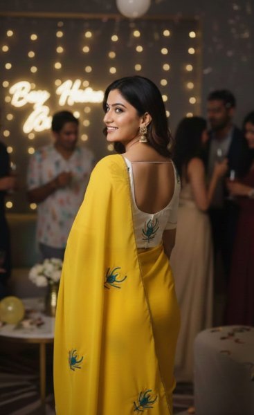 Bold Yellow Soft Georgette Saree with Handwork Motifs for Women Georgette Sarees Wholesale