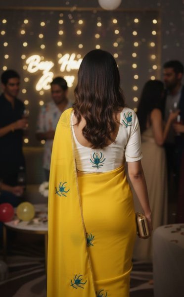Bold Yellow Soft Georgette Saree with Handwork Motifs for Women Georgette Sarees Wholesale