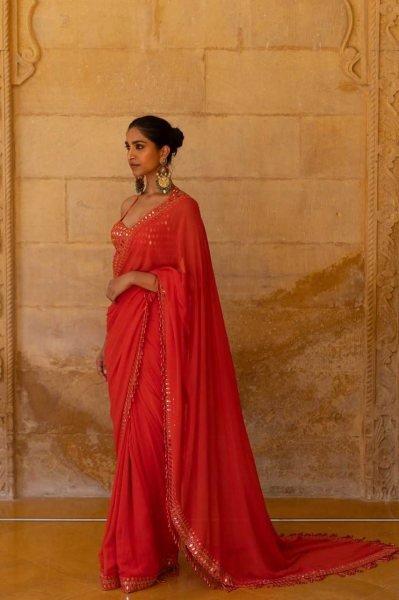 Bollywood Alia Bhatt Inspired Red Georgette Saree Designer Party Wear Bollywood Fancy Sarees Wholesale