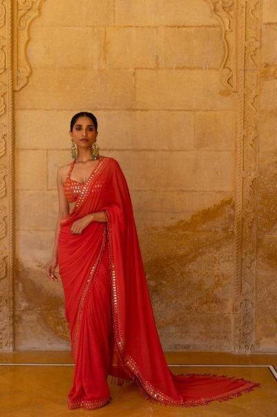 Bollywood Alia Bhatt Inspired Red Georgette Saree Designer Party Wear Bollywood Fancy Sarees Wholesale