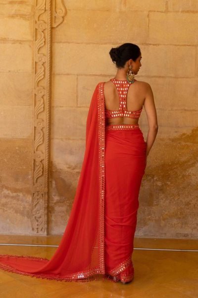 Bollywood Alia Bhatt Inspired Red Georgette Saree Designer Party Wear Bollywood Fancy Sarees Wholesale