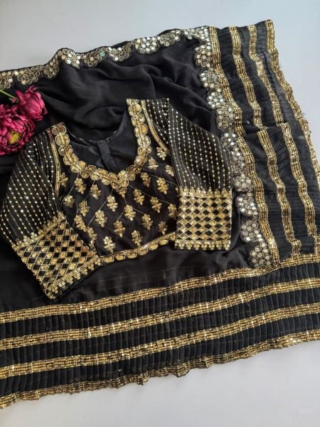 Bollywood Black Faux Georgette Crush Pleated Saree with Sequin Work at Manufacturer  Bollywood Fancy Sarees Wholesale