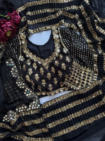 Bollywood Black Faux Georgette Crush Pleated Saree with Sequin Work at Manufacturer  Bollywood Fancy Sarees Wholesale