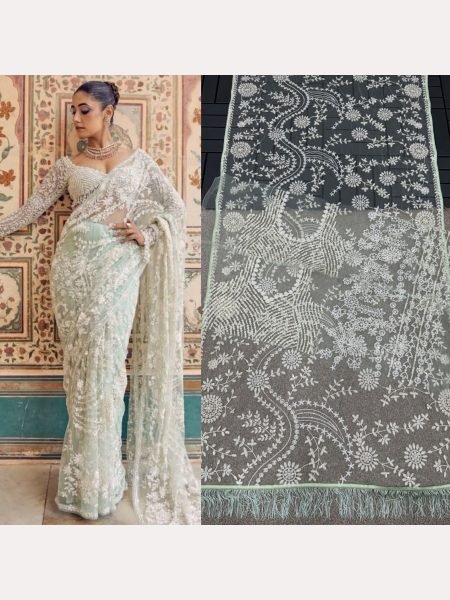Bollywood Style  Heavy Designer  Mono net Saree with   Beautiful Zalar attached  pallu Bollywood Fancy Sarees Wholesale