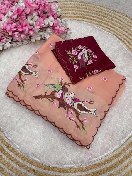 Bollywood Orange Trending Star Georgette Saree with Embroidered Blouse at Manufacturer Rate Bollywood Fancy Sarees Wholesale