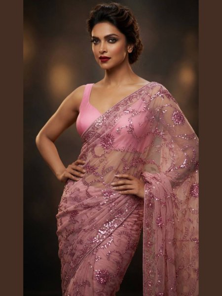 Bollywood Pink Sequins Saree with Mulberry Silk Blouse for Party Wear Sarees 