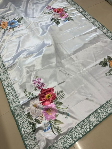 Bollywood Satin Madhuri Dixit Inspired Satin Silk Saree Cocktail Party Wear New Summer Collection Silk Sarees Wholesale